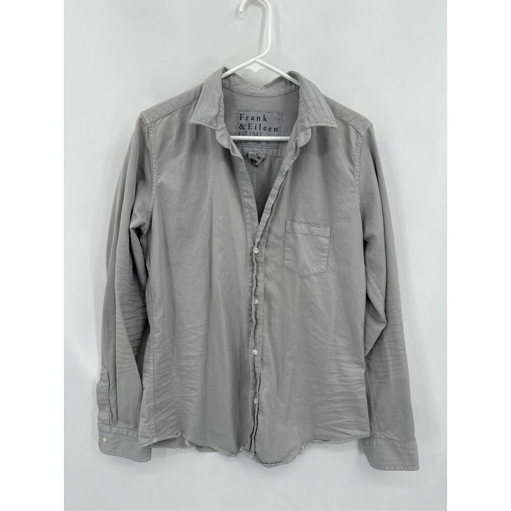 Frank & Eileen Gray Barry Button Front Fitted Shirt distressed hem Size Large